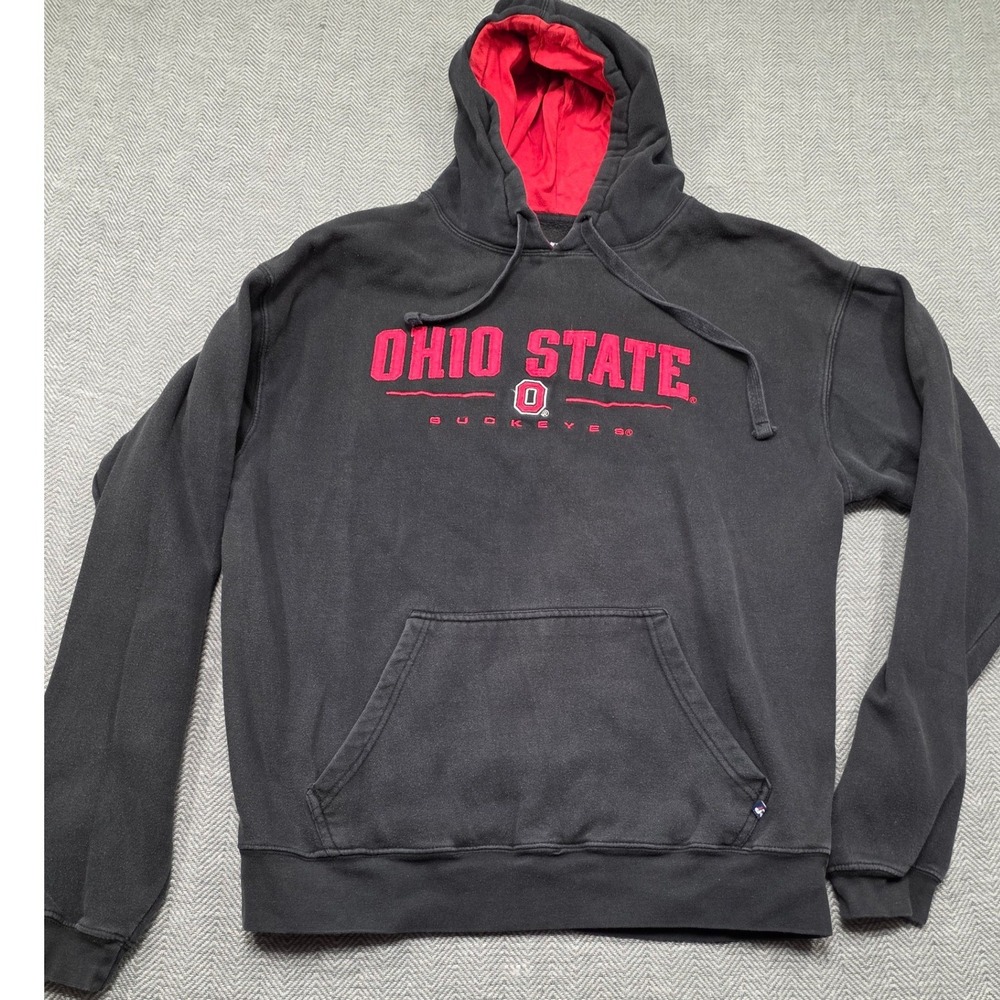 Ohio‎ State Buckeyes Hoodie Mens XL J America Black Red Embroidered Pullover
